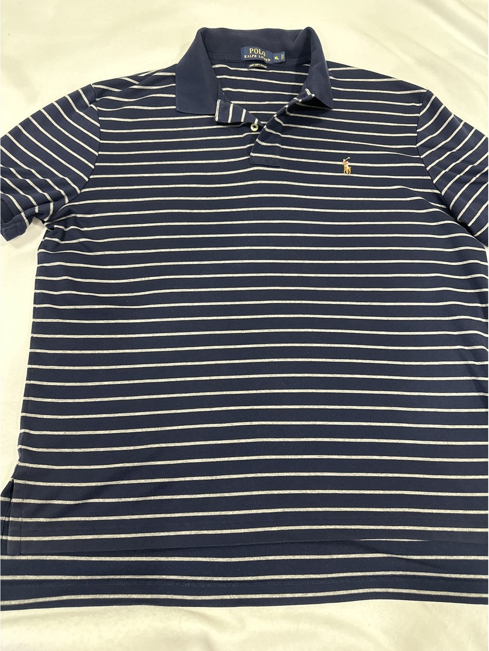 Polo Ralph Lauren Men's Navy Blue and White Striped Cotton P
